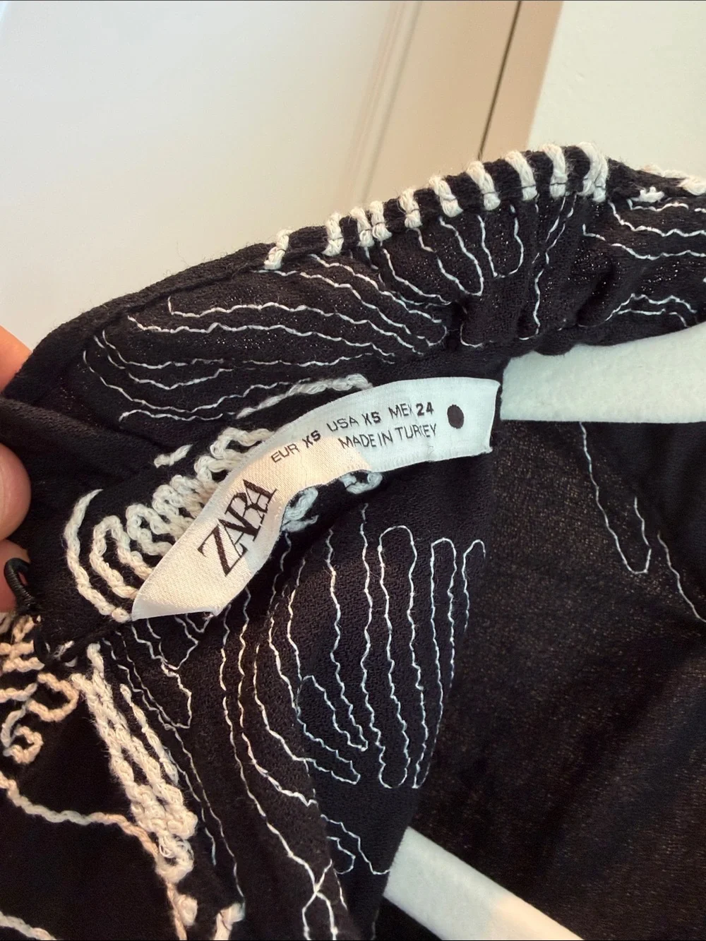 Zara Black Top with White Abstract Floral Embroidery